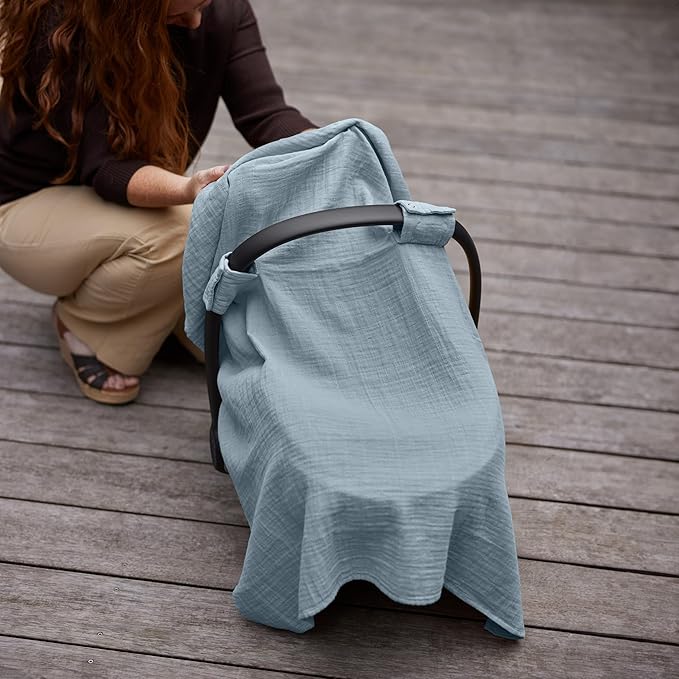 Car Seat Cover Baby - Organic Muslin Cotton - Carseat Canopy - 43" x 32" (Tradewinds)