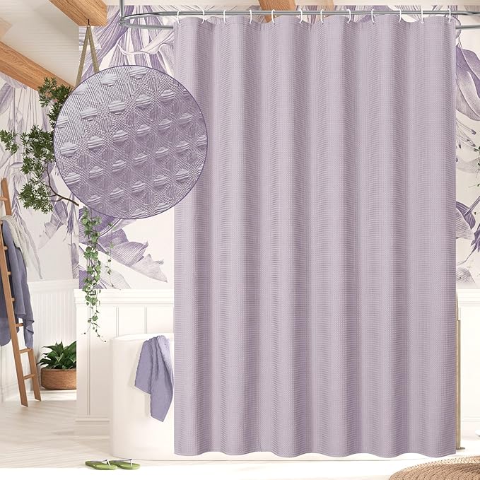 MitoVilla Purple Shower Curtain 72 x 78, Long Waffle Fabric Shower Curtains for Modern Luxury Bathroom Decor, Heavy Duty Hotel Cloth Shower Curtains 78 inch Long, Lavender