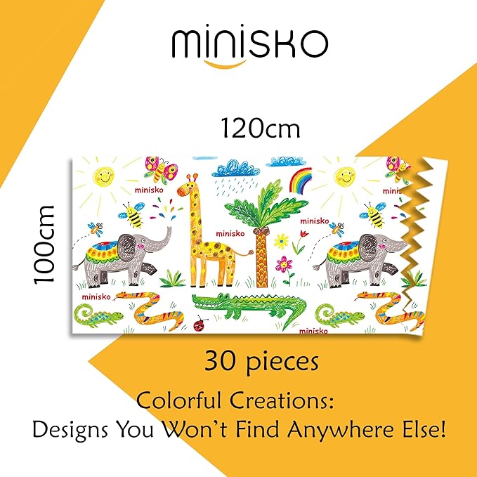 Disposable Splat Mats | 30 Pcs Disposable and Waterproof Splash Mats | Under Highchair Splat Mat for Floor | BLW Baby Led Weaning Supplies | Splash Mat 40"x47" | Colorful Animal Print