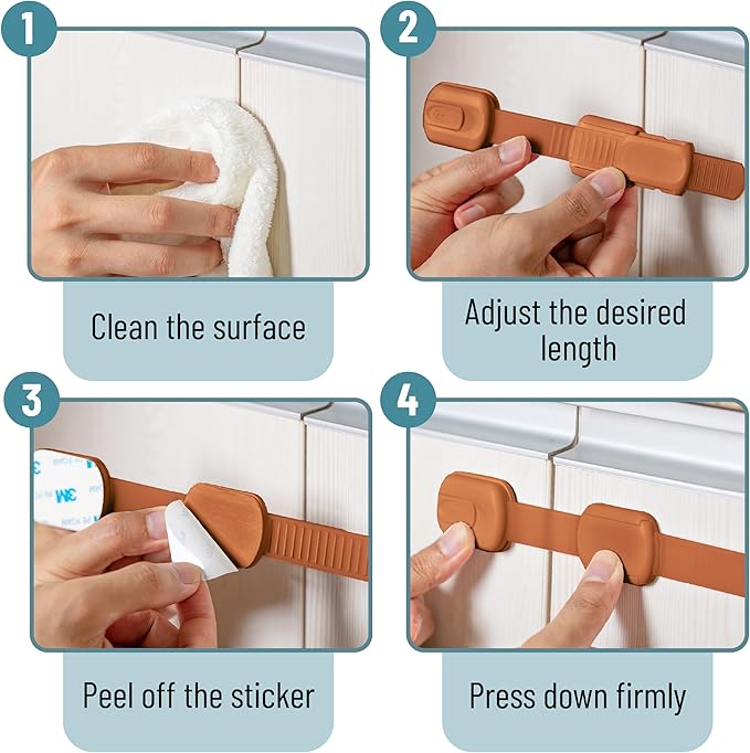 Bates- Child Safety Strap Locks, 6 Pack, Reno Sand, Baby Cabinet Locks with Adjustable Strap Length