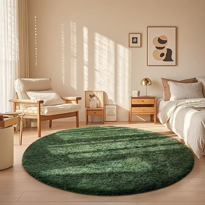 Ophanie Area Rugs for Bedroom Living Room,Color Grayish Green,Size 5',Shape Round
