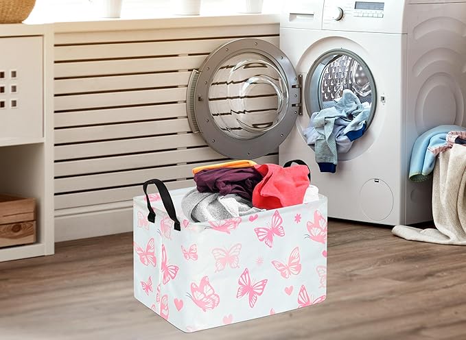 DUYIY Rectangle Gift Storage Basket Home Shelf Storage Basket Organizer Box Clothes Laundry Hamper Nursery Basket Laundry Basket with Handles (Butterfly)
