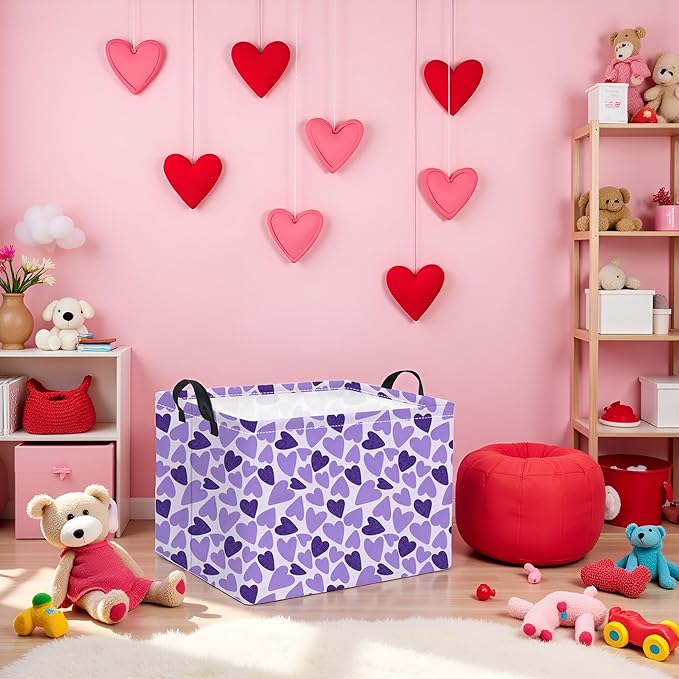 TIBAOLOVER Rectangular Valentines Basket for Women Girls Storage Bin Organizer Box Shelf Room Decor(Double Purple Heart)