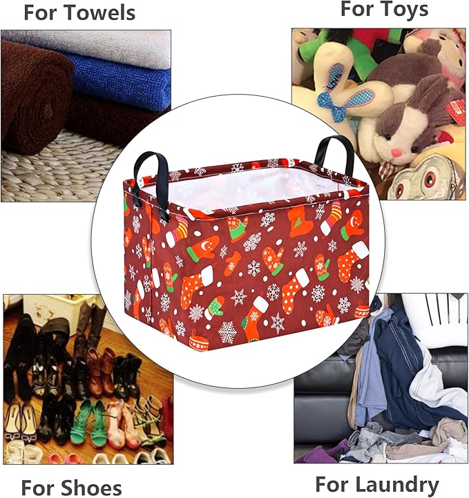 MAIZMZ Christmas Basket for Kids Gifts Snowman Storage Baskets Collapsible Nursery Hamper Waterproof Clothes Toy Bin Book Shelf Gift Basket Cube Xmas Party Decor