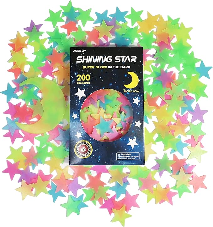 Glow in The Dark Stars Stickers for Ceiling, Adhesive 200pcs 3D Glowing Stars and Moon for Kids Bedroom,Luminous Stickers Create a Realistic Starry Sky,Room Decor,Wall Stickers
