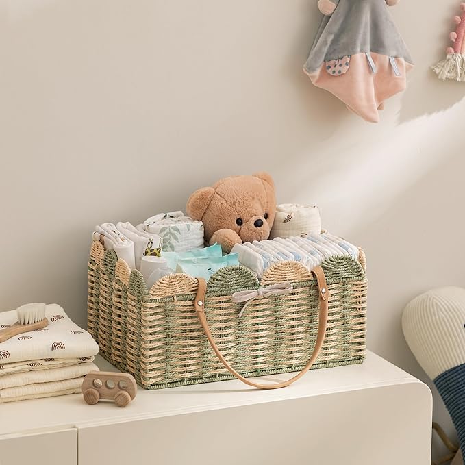 HBlife Large Baby Diaper Caddy, Paper Rope Storage Baskets Nursery Bin with Removable Divider, Portable Car Organizer for Diapers, Baby Shower Gifts, Newborn Essentials Must Haves