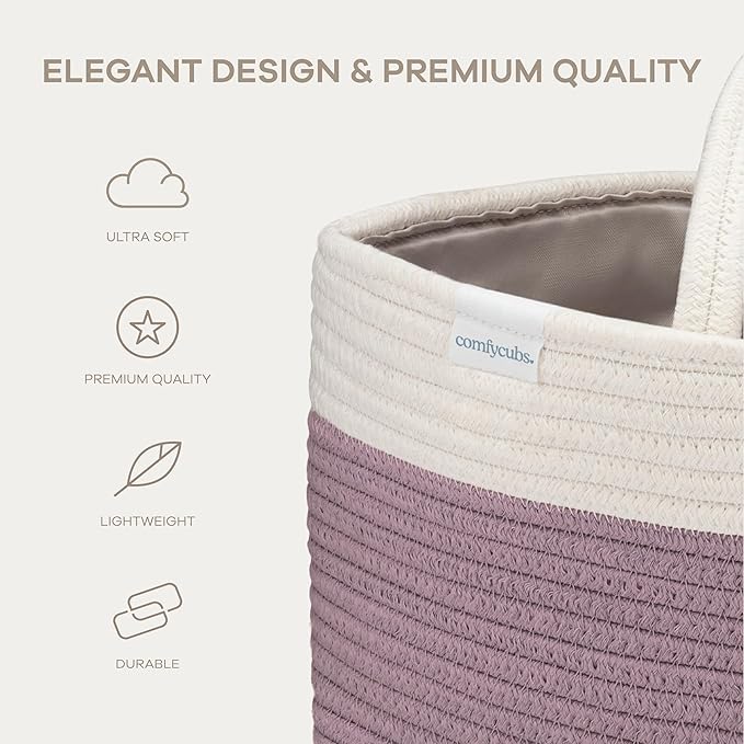 Comfy Cubs Rope Diaper Caddy Organizer 8.5" x 15" x 8" - Large Baby Diaper Basket with 3 Spacious Compartments - Stylish Cotton Baby Caddy Organizer for Diapers, Wipes & Essentials - Mauve