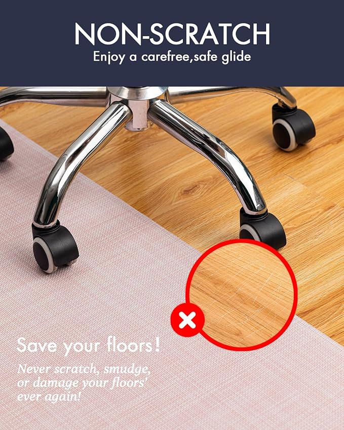 BARoyal Office Chair Mat for Hardwood Floor Under Desk Computer Rolling Chair Mat for Wood/Tile Floor Non-Slip Heavy Duty Desk Rug PVC Plastic Hard Floor Protector 30" x 48"(Blush)
