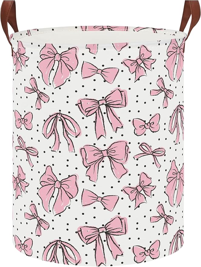 Laundry Hamper,Laundry Basket,Baby Nursery Hamper,Waterproof Storage Bin,Clothes Organizer Basket,Room Decor(Hand-drawn Bowknot)