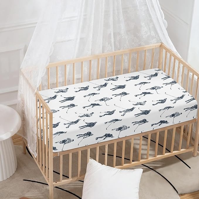 Ice Hockey Fitted Crib Sheet for Boys Girls Sports Event Hockey Player Baby Sheet for Standard Crib and Toddler Winter Sport Nursery Bed Mattress Sheets 28"x52"