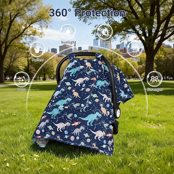 Car Seat Cover Baby, Carseat Covers Baby with 2 Layers Breathable Windows, Windproof Infant Car Seat Cover, Kick-Proof Baby Carrier Cover for Baby Boy Newborn Essentials