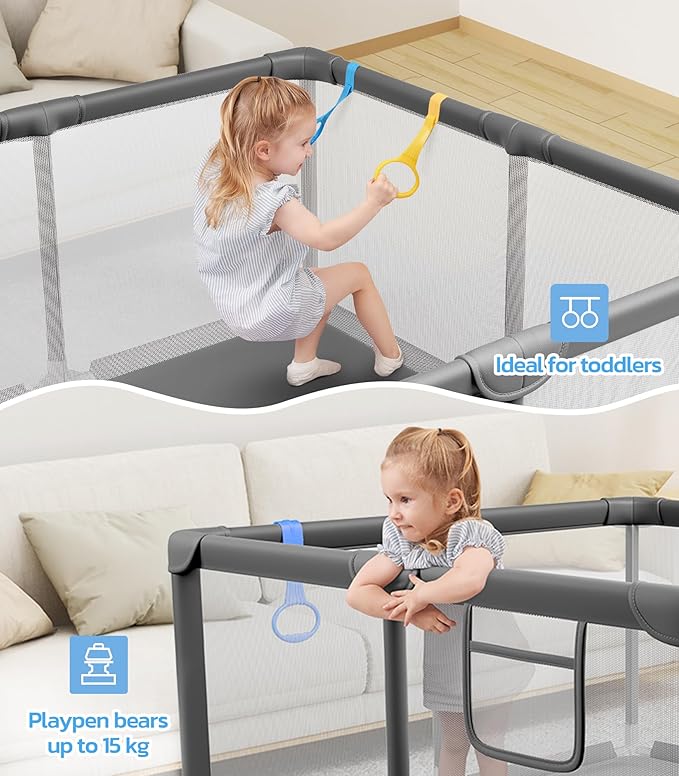 Dripex Baby Playpen, 47×47 Inch Small Playpen for Babies, Enhanced Safety Baby Play Yard for Indoor & Outdoor, Infant Play Pen with Soft Breathable Visible Mesh, Anti-Fall Design & Easy Setup, Grey