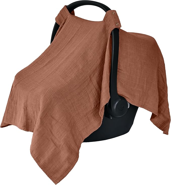 Car Seat Cover Baby - Organic Muslin Cotton - Carseat Canopy - 43" x 32" (Cedar)