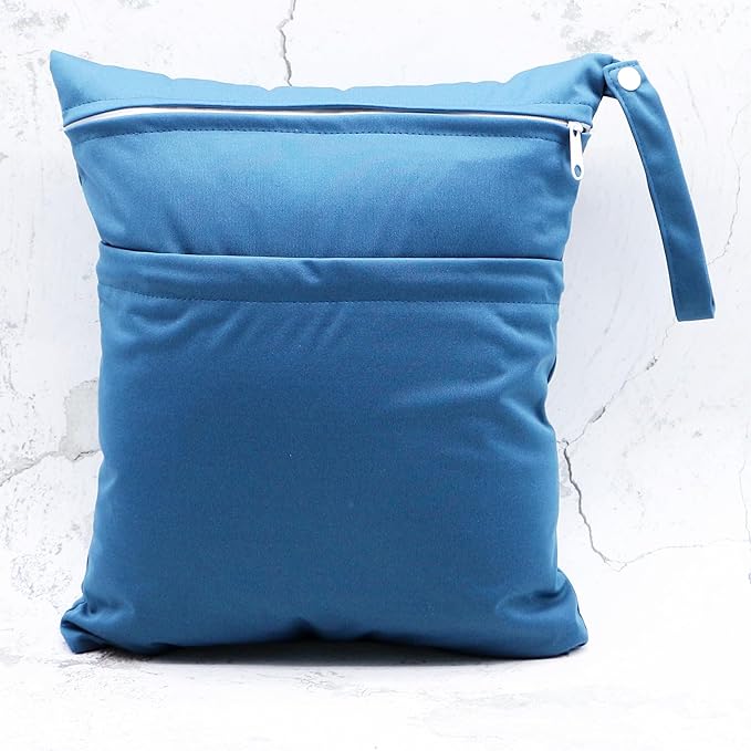 Asenappy 2pcs Cloth Diaper Wet Dry Bags Waterproof Reusable with Two Zippered Pockets Travel Beach Pool Daycare Soiled Baby Items Yoga Gym Bag for Swimsuits or Wet Clothes (3036-2-greyblue)