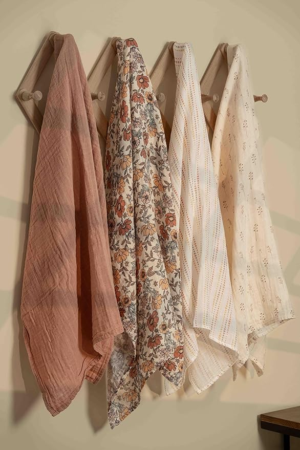 Muslin Swaddle Blankets for Newborn, 4 Pack Cotton Baby Blanket, Large 31.5 x 43.3 inch Breathable Soft Receiving Blanket, Essentials Swaddle Wrap Burping Clothes, Vintage Flowers