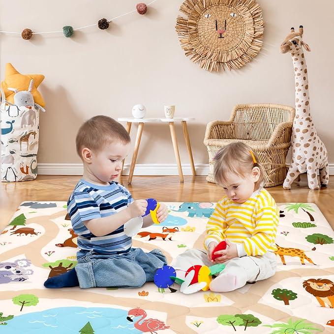 Baby Play Mat Toddler Playpen Mat 50 x 50 inch, Removable-Washable Cover,Extra Thick Foam Padding,Non-Slip Crawling Cushion for Infants, Toddlers & Babies Tummy Playing Time