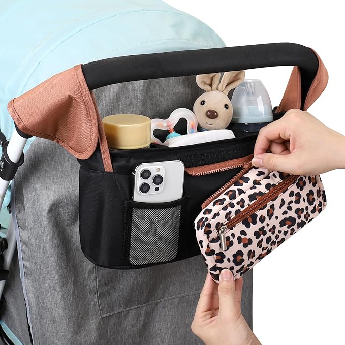 Accmor Universal Stroller Organizer with Insulated Cup Holder Detachable Phone Bag and Shoulder Strap,Stroller Bag Caddy Organizer Fits for Uppababy, Baby Jogger, Britax Strollers