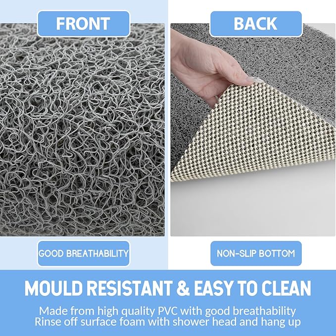Hargiis Non-Slip Bathtub Mat, Anti Slip Shower Mat, Fast Drying Bathtub Mats, Foot Scrubber Mat, Anti Slip Mat for Tub, Floor, Bathroom, Kitchen, Home, Hotel (Grey 47"×16")