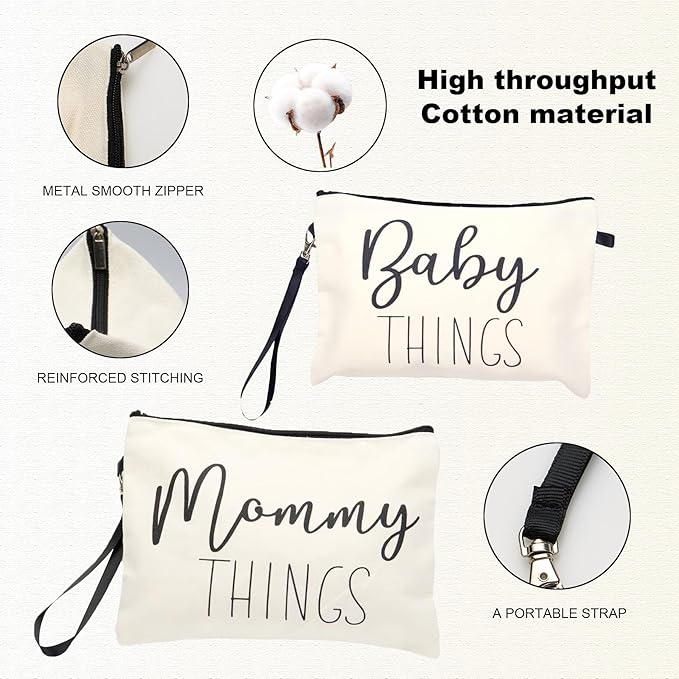 Mommy & Baby Bag - Canvas Zipper Pouch Set, New Mom Essentials, Postpartum Travel Toiletry Bag for Baby, 2 PCS