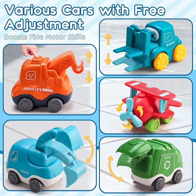 ALASOU 9 PCS Baby Cranes Car Toys for 1 Year Old Boy with Playmat/Storage Bag|1st Birthday Gift for Toddler Toys 1-2|Baby Toys 1 Year Old Boy Gifts for Infant 12 18 Months