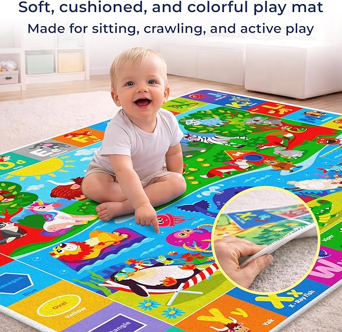 QUOKKA Baby Mat for Floor Play for Babies 6-12 Months – Super Soft Baby Floor Play Mat for Toddlers 1-3 – Extra Large Thick Plush Rug for Nursery – Padded Foldable Activity Infant Playroom Carpet