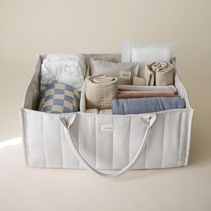 mushie Baby Diaper Caddy | Newborn Essentials Organizer for Diaper Changing Station (Ivory)