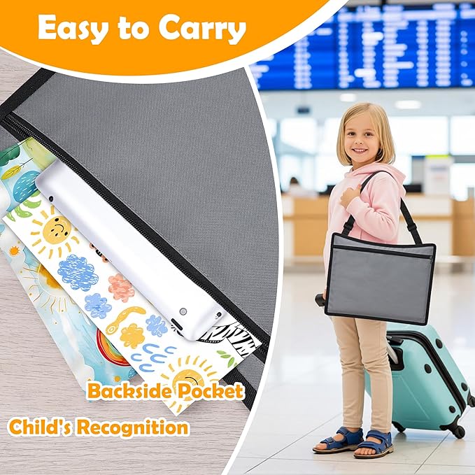 Kids Travel Tray for Toddler Carseat, Road Trip Activities Essentials, Kids Lap Desk Tray with Tablet Holder Stand and Dry Erase Board, Grey