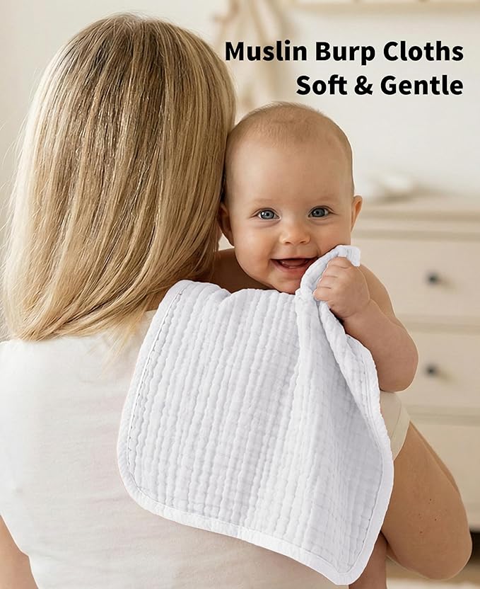 14Pack Muslin Baby Burp Cloths 100% Cotton 20"X10" Soft Absorbent Quick Drying Newborn Drool Baby Face Washcloths