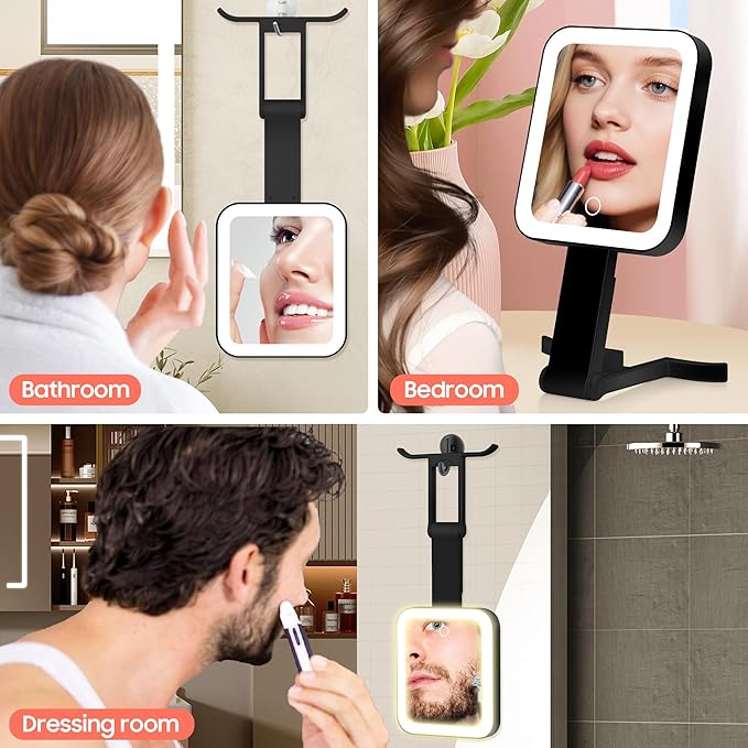 Magnifying Travel Mirror with Light, 30X/1X Double-Sided Magnifying Mirror with 3 Color Lights, Brightness Adjustable, Foldable Handheld Makeup Mirrors Portable for Travel and Desktop Use,B