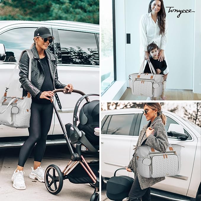 Tonyeee Diaper Bag Tote, Large Diaper Bags Waterproof, Hospital Bag for Labor Delivery, Baby Bag with Pacifier Case, Travel Diaper Tote with Changing Pad, Grey