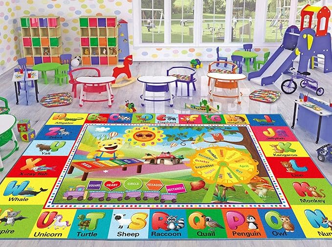 ABC Rug, ABC Play Mat for Kids Playroom, Alphabet Floor Mat,Classroom Elementary Preschool Rugs wtih ABC, Numbers, Animals - (78.7x59 Inches)