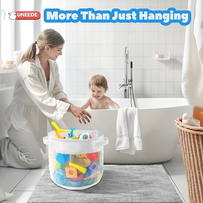 UNEEDE Bath Toy Organizer,1.55 Gallons Bathtub Toy Storage Organizer,Quick Access Bath Toy Holder For Bathtub,Baby Organizer And Storage,Quick Dry Baby Bath Toy Storage For Tub,Mesh Shower Caddy White