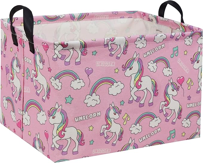 TIBAOLOVER Rectangular Unicorn Basket Kids Basket Pink Baby Storage Basket Cute Kids Toy Storage Bin Organizer Shelf Book Basket Unicorn Room Decor(Pink Unicorn)