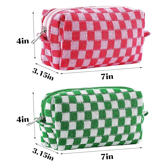 ZLFSRQ 2Pcs Checkered Pencil Case Cute Pencil Pouch for Teens Checkered Makeup Bag Medium Travel Cosmetic Bag Preppy Makeup Pouch for Purse Aesthetic Zipper Toiletry Bags Organizer(Pink/Green)