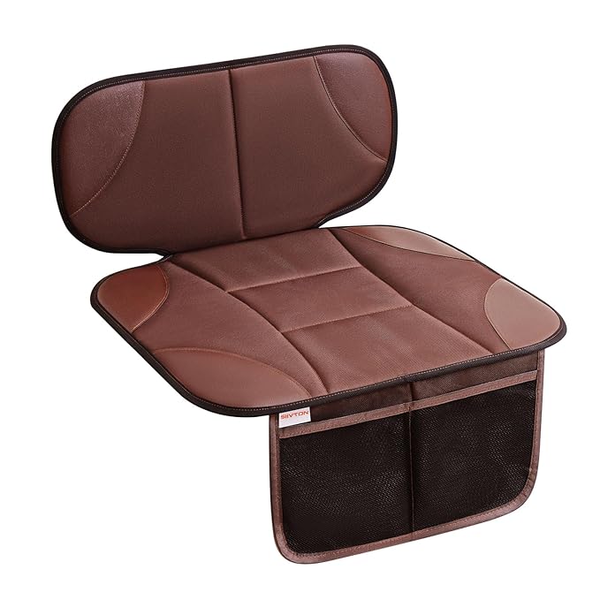 Siivton Car Seat Protector for Kids, Anti-Slip Design, Thick Padding, Prevents Seat Marks, 2 Storage Pockets for Toys & Snacks, Fits Most Cars, Black (Brown, 2 Pack)