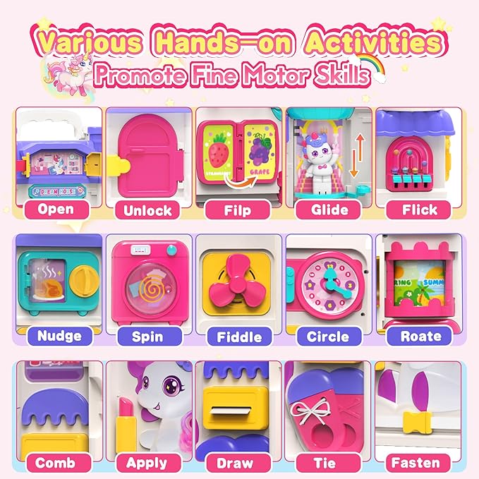 ELFJOY Montessori Toys for 1 Year Old Girl Gifts, Busy Board for 1 2 Year Old - 56+ Activities Bilingual Early Educational Learning Toddler Baby Girl Toys, First Birthday Gifts for 1 2 Year Old Girls