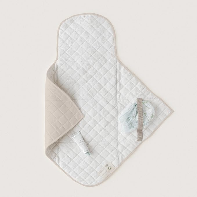 Makemake Organics Organic Portable Changing Pad GOTS Certified Organic Cotton Fill Portable Diaper Changing Mat Diaper Clutch Changing Station Kit Compact Travel Pad (33"x34", Solid Taupe)