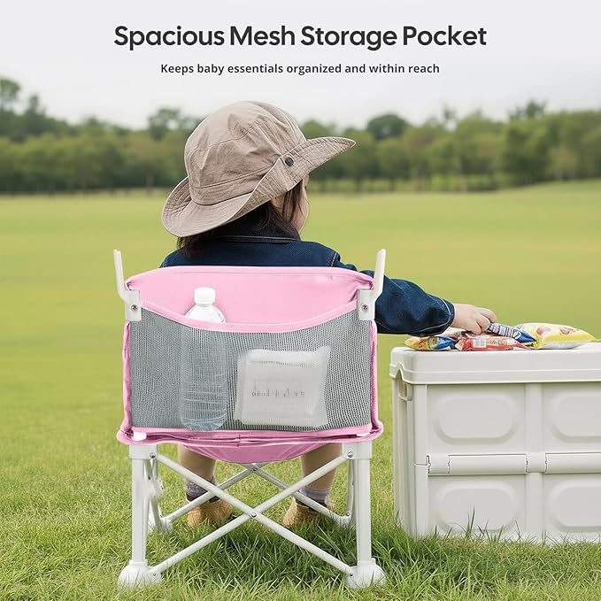 Cochildor 4-in-1 Portable Baby Chair, Foldable Toddler Booster Seat with Removable Tray, Canopy & Safety Harness, Pink