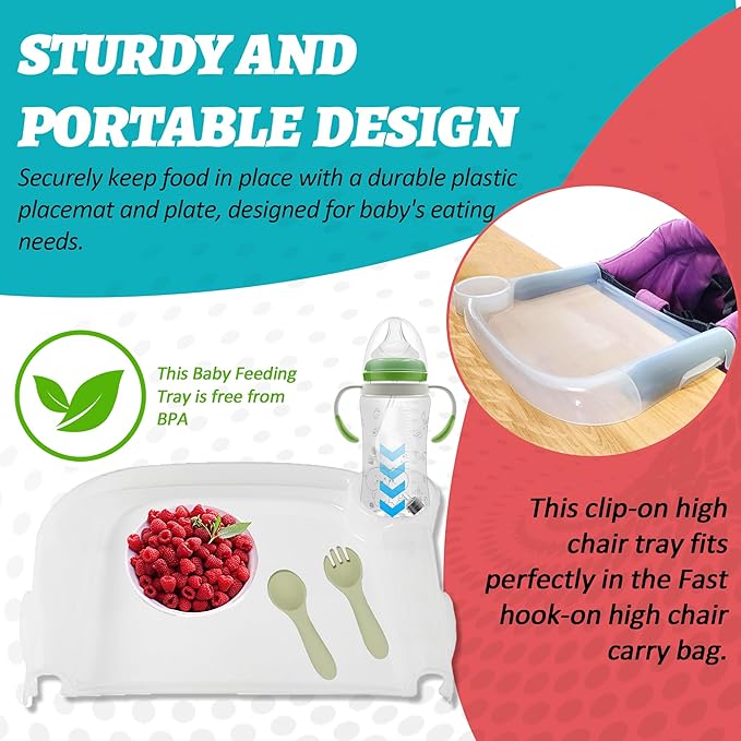 Clear Plastic Baby Dining Tray Compatible with Ingle-sina Fast Table Chair for Home & Restaurant Use, Portable Clip-On Feeding Tray for Hook-On High Chairs, Dishwasher Safe & BPA Free