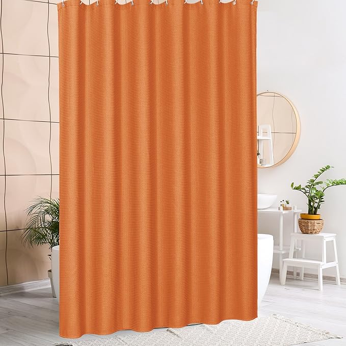 MitoVilla Orange Waffle Fabric Shower Curtain, Heavy Waffle Weave Textured Shower Curtains for Modern Luxury Bathroom Decor, Weighted Hotel Spa Shower Curtain, 72 x 72, Burnt Orange
