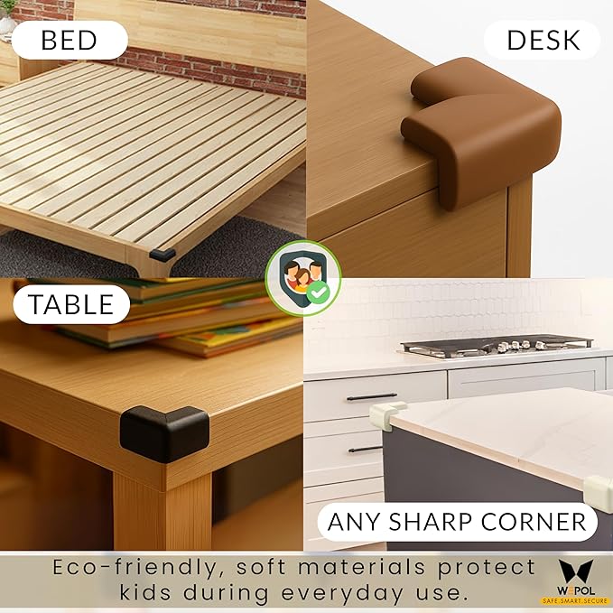 Soft Foam Corner Protectors for Baby, Bed Frame Corner Guards, Sharp Edge Desk Furniture Safety Cover Bumpers for Kids, 3M Adhesive Pre-Taped Rubber Padding Cushion (Coffee Brown, 4 Pack)