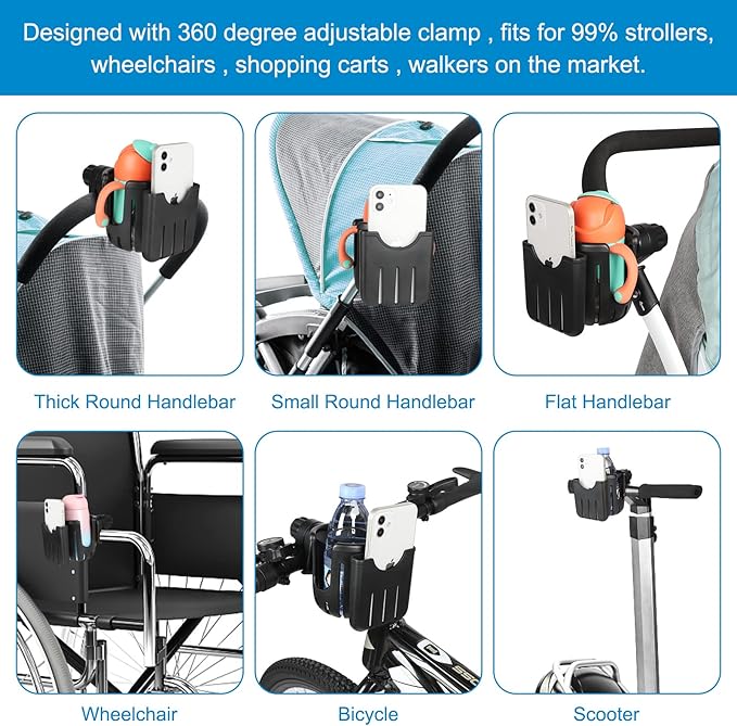 Accmor Stroller Cup Holder with Phone Holder, Universal Cup Holder, 2-in-1 Cup Phone Holder for Stroller, Bike, Walker, Wheelchair