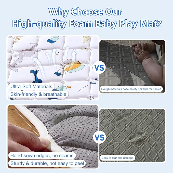 Baby Play Mat 71" X 59", Premium Thicken Foam One-Piece Crawling Mat, Extra Large Non-Slip Cushioned Activity Playmats for Babies, Toddlers, Infants, Play & Tummy Time
