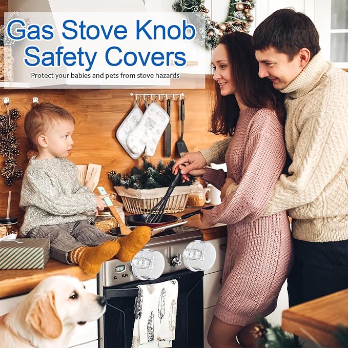 Stove Knob Safety Covers, Stove Knob Covers for Child Safety, Gas Stove Knob Locks, Prevent Baby Pets from Turning on Stoves, Baby proofing, Heat-Resistant Adhesive, (Clear)-5 Pack