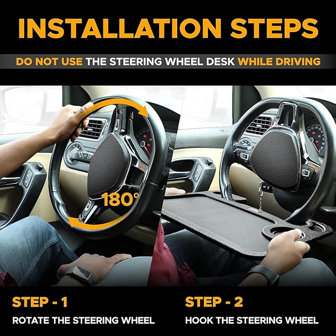 EcoNour Steering Wheel Desk Tray Compatible for Toyota Corolla 2020-2026 | Car Laptop Mount Tray with Pen Holder | Food & Drink Holder | Multipurpose Travel Car Accessories