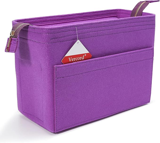 Vercord Felt Zipper Handbag Tote Purse Duffel Backpack Organizer Insert Purple Large
