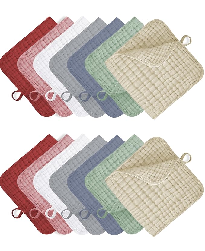 14Pack Muslin Baby Burp Cloths 100% Cotton 20"X10" Soft Absorbent Quick Drying Newborn Drool Baby Face Washcloths