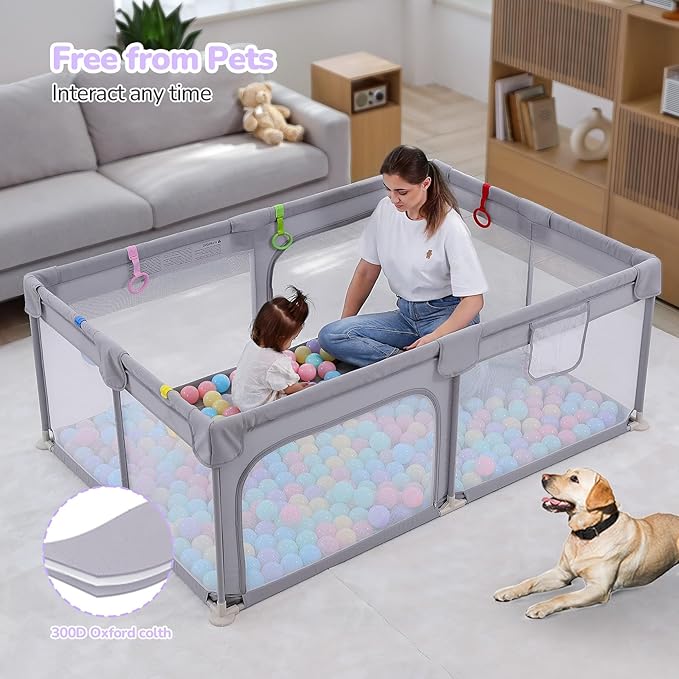 Dripex Large Baby Playpen 71×47 Inch, Big Play Pens for Babies and Toddlers- Indoor & Outdoor Kids Safe Play Area, Soft Breathable Visible Mesh, Anti-Fall & Anti-Slip Design Baby Fence, Grey
