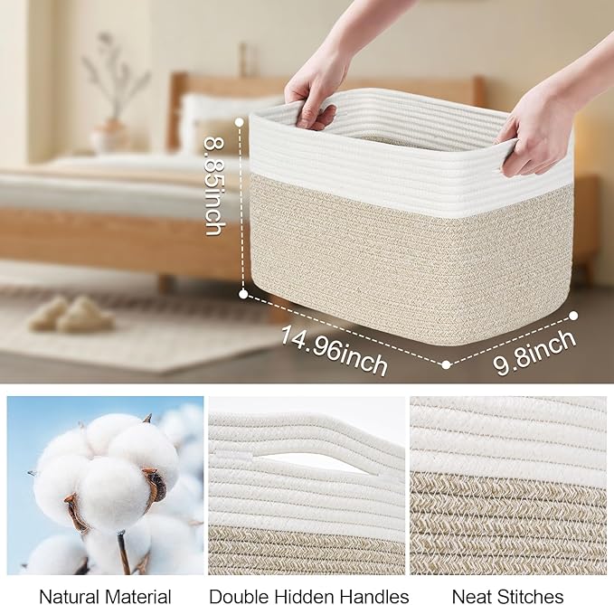 Degeyoyo Woven Storage Baskets, Baskets for Organizing, 3 Pack Woven Basket for Storage, Storage Baskets for Shelf, Towel, Toy, Book, Closet, Baby 15"×10"×9"