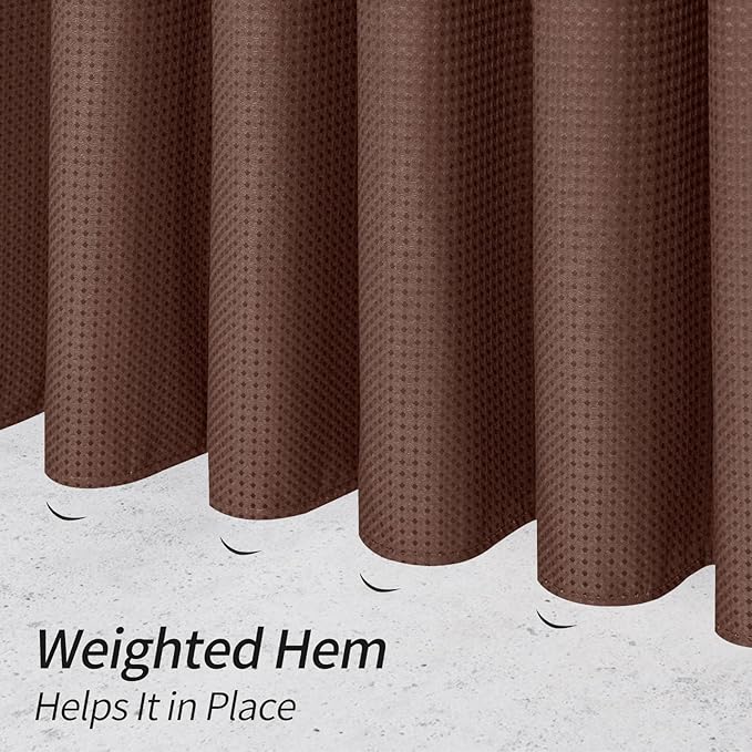 MitoVilla Extra Long Shower Curtain 72 x 84, Brown 84 inch XL Waffle Fabric Shower Curtains for Modern Luxury Bathroom Decor, Waffle Weave Textured Weighted Shower Curtain 84 inch